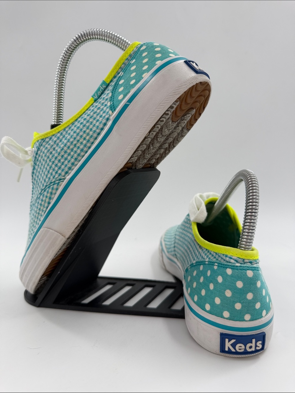 Keds Double Dutch Teal Polka Dot & Gingham Sneakers Neon Lime Trim Women's 6.5 - Picture 4 of 16